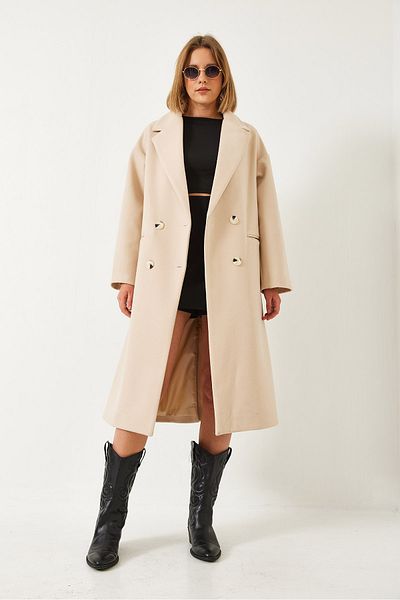Bianco Lucci Women's Buttoned Long Imported Cashmere Coat 60261238