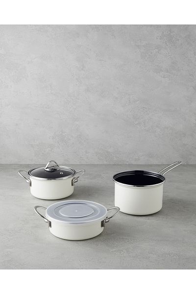 English Home Cremy Enamel 16 cm Cream Cookware Set - 5 Pieces