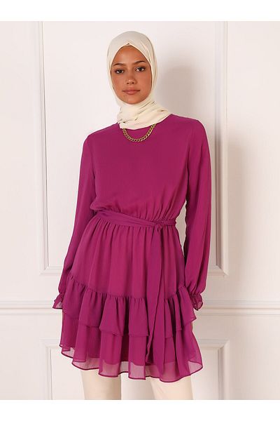 Refka Dark Fuchsia Chiffon Tunic - Layered Lacing Detail - Refka