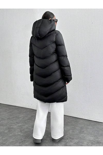 EMİRA LİFE Long down Jacket with Hood, Women's Coat Side Zip
