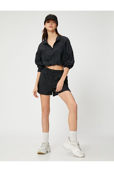 Koton Pantaloni scurți de damă negri standard cu talie elastică 3sak40010nw
