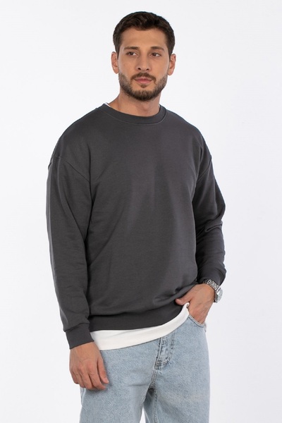 OIL PARK سويت شيرت رجالي ذو قصة عادية ورقبة دائرية