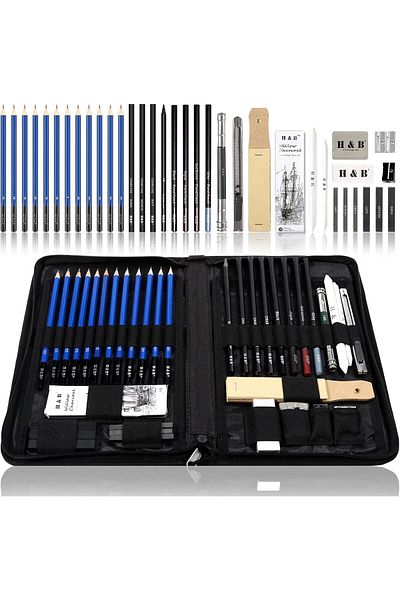 COOYA Drawing Pencils Set, 40-Piece Sketch Pencils and Drawing Kit Complete Artist Kit