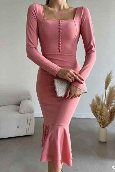 Deafox Μίντι μακρυμάνικο φόρεμα με λεπτομέρεια με κουμπιά ψαριού