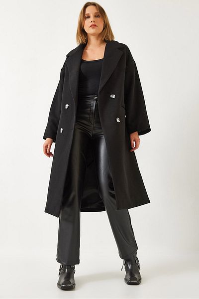 Bianco Lucci Women's Buttoned Long Imported Cashmere Coat 60261238