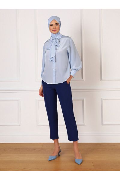 Refka Classic Trousers with Clamp Detail - Navy Blue - Refka