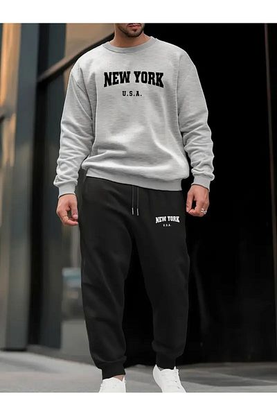 zeag Unisex New York Printed Tracksuit Set O-Neck