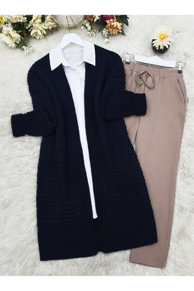 Modamorfo Embossed Pattern Knitwear Cardigan - Black