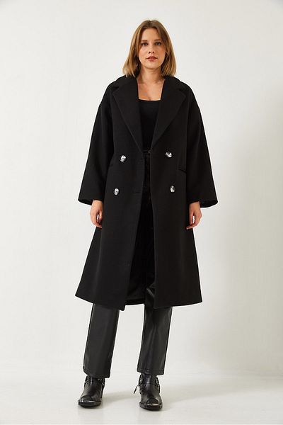 Bianco Lucci Women's Buttoned Long Imported Cashmere Coat 60261238