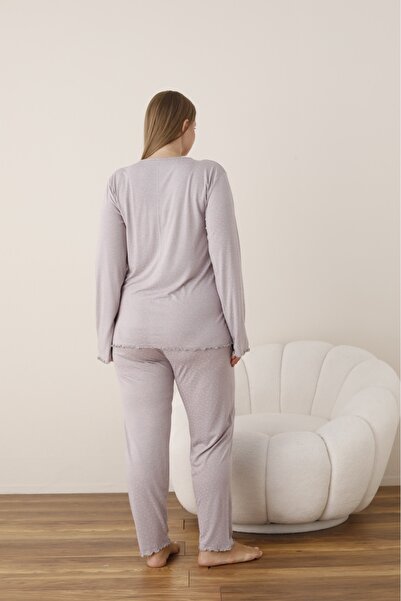 Temporium Γυναικείο σετ πιτζάμες μπαμπού με μακρυμάνικο γιακά με κουμπιά