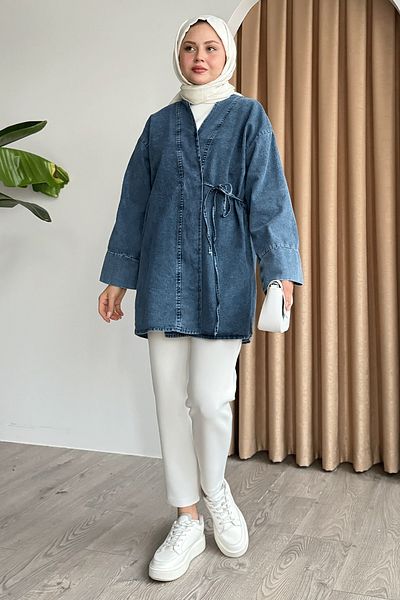 InStyle Blugi cu cravată laterală Kimono albastru