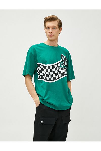 Koton Oversize T-Shirt Printed Racing Theme Crew Neck Cotton