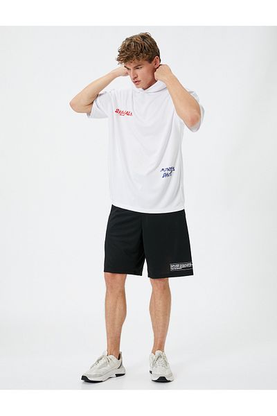 Koton Oversize Hooded Sports T-Shirt Basketball Printed Raglan Sleeve