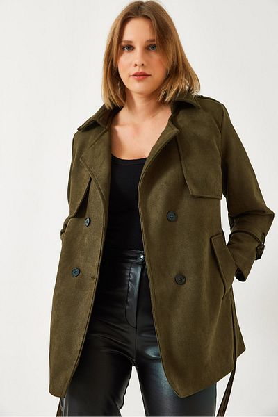Bianco Lucci Damen-Trenchcoat aus Wildleder mit Ärmelgürtel und detailliertem Gürtel 2632 60351319
