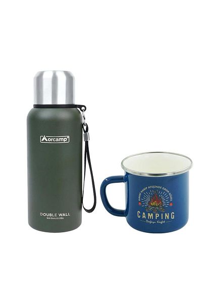 Orcamp Green Steel Thermos - 0.50 Lt, Out-5000 Enamel, Camping Mug, 180 Ml, Blue Orc-066-B-M2