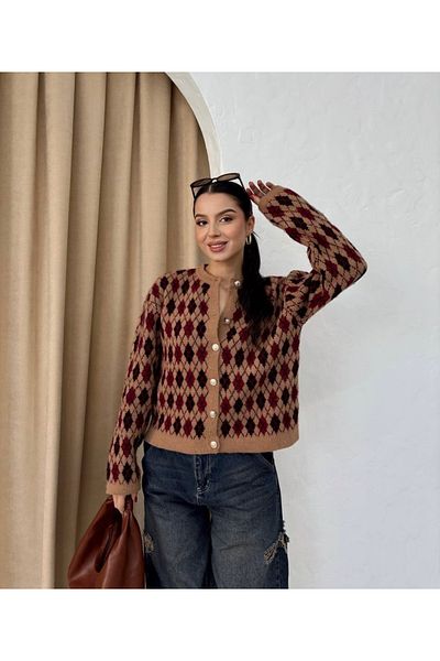 İLKCET MODA Γυναικεία ζακέτα με μοτίβο Pitikare