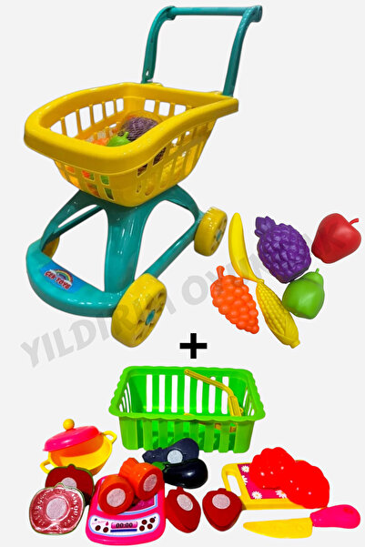 YILDIRIM OYUNCAK عربة تسوق شبكية للفواكه والخضروات مقاس 45 سم - مجموعة فواكه ...