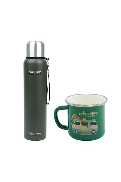 Orcamp Steel Thermos 1 Lt Green Out-5050 Enameled Caravan 180 ml Mug Out-1900 Green Orc-068-B-Y3