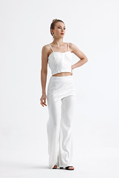 Sense White Glop Sequin Sequin Bustier with Zipper - Bus32675