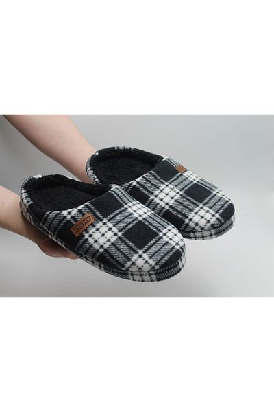 fluffy Ανδρικές παντόφλες για το σπίτι με στάμπα Fleece καρό/καμουφλάζ, βελούδινο εσωτερικό, χοντρή και αντιολισθητική σόλα