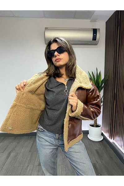 hazelin Women's Brown Fur Lined Button Faux Leather Coat Hzl23W-Brc 129331