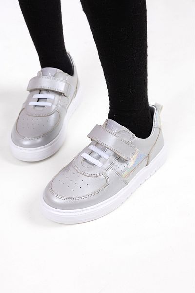 kids A more Rolly Single Velcro Leather Girl's Shoes Silver