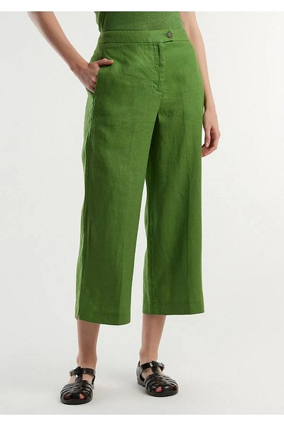 United Colors of Benetton Pantaloni de damă din in verde - cu nasturi, talie înaltă și picior despicat