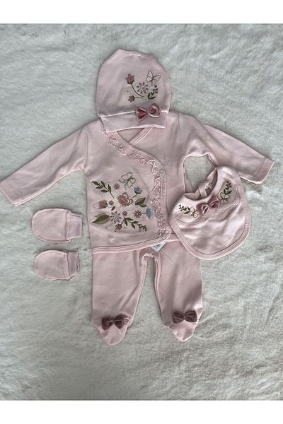 Necix's 3078 Floral Embroidered Set of 5-Pink