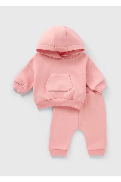 Kübra Tekstil Hooded Cotton Sweatshirt and Sweatpants Set for Baby Girl - 100% Cotton