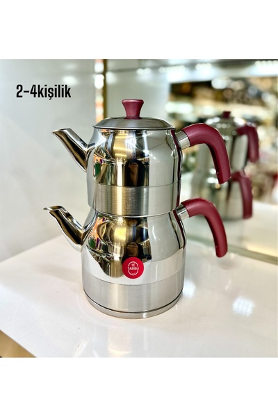 Tabibu Çelik Çaydanlık Takımı Slikon Kulp Mini Boy 2-4Kişilik
