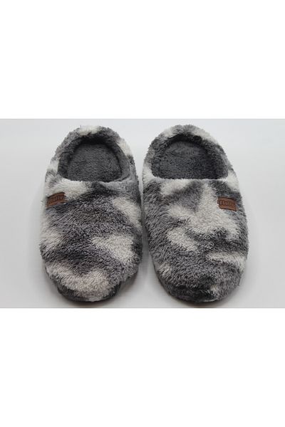 fluffy Ανδρικές παντόφλες για το σπίτι με στάμπα Fleece καρό/καμουφλάζ, βελούδινο εσωτερικό, χοντρή και αντιολισθητική σόλα