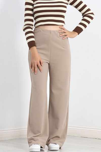 Bestenur Stone Colored Wide Leg Trousers 1198