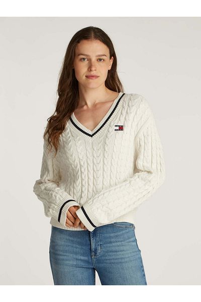 Tommy Hilfiger TJW BADGE KABEL V-NECK POTNÍK