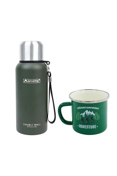 Orcamp Green Steel Thermos - 0.50 Lt Out-5000 Enamel Adventure, 180 ml Mug, Green Orc-066-B-Y1