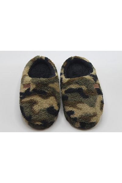fluffy Ανδρικές παντόφλες για το σπίτι με στάμπα Fleece καρό/καμουφλάζ, βελούδινο εσωτερικό, χοντρή και αντιολισθητική σόλα