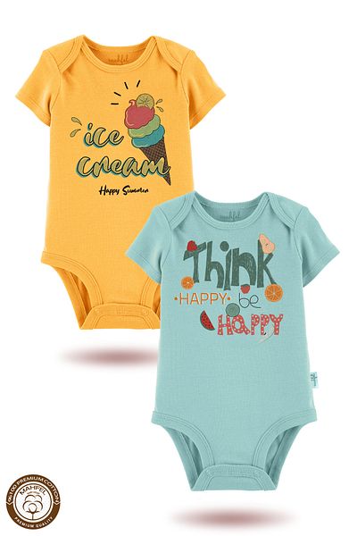 MAHFEL 2-Piece 100% Cotton Organic Printed Snap Fastener Baby Bodysuit