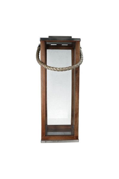 SERENE Elegant Modern Design Stainless Steel Wood and Glass Lantern with Rope