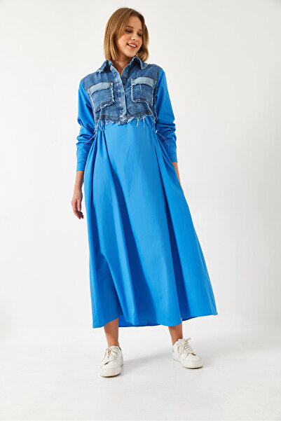 Bianco Lucci Női farmer díszítésű, hosszú kiszélesedő ruha 60351248