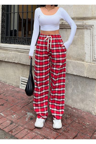 RE7EDİ Trening de pijama unisex cu model pătrat Harajuku alb roșu