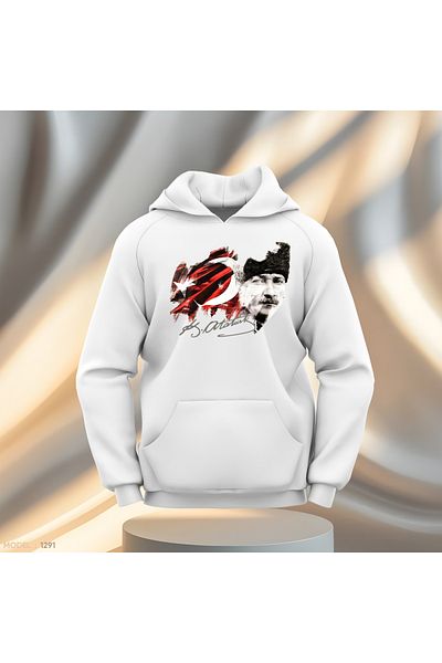 Gölge Store Ataturk and Turkish Flag Slimfit Hooded Hoodie Men Women Sweatshirt