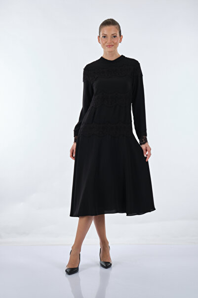 SEÇİL Жіноче плаття середньої довжини - довгі рукави - мереживні деталі - для щоденного носіння та особливих випадків
