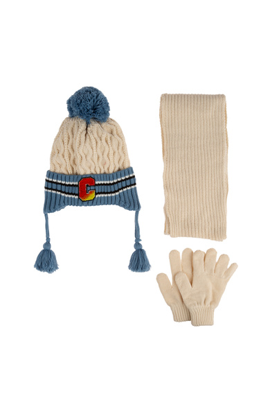 Kitti 4-8 Years Old Men's Scarf Set - 3-Piece Set, Fleece Gloves and Hat