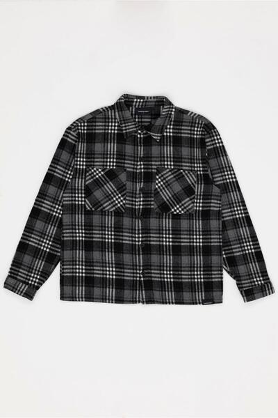 For You Man Oversize Plaid Double Pocket Anthracite Lumberjack Shirt