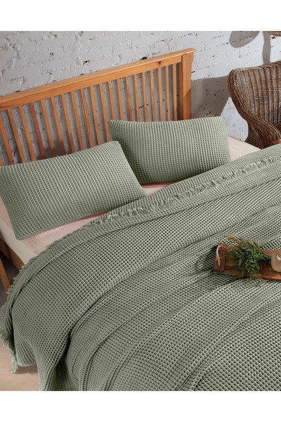 destinyhometex %100 Pamuk Waffle Yatak Örtüsü 230x250 Cm Çift Kişillik Battal Boy