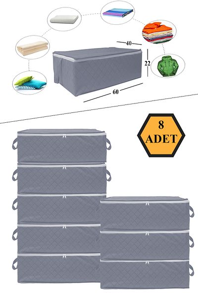 NUTEX 8 bucăți de depozitare matlasată cu model antracit 60x40x22