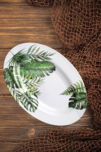 BOSSİO Kayık 37cm Botanical Plate:Horeca Restaurant Fish Serving:Medium Salad,Fruit Presentation