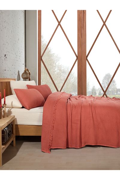 destinyhometex 100% Cotton Waffle Bedspread 230X250 cm Double King Size