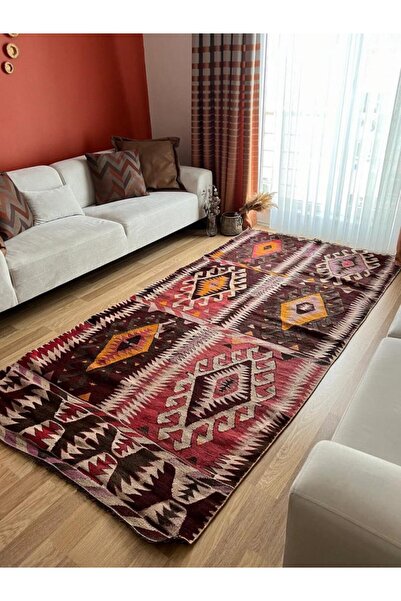 DesignEv 143x290 cm Fas Tarzı Vintage Halı, El Dokuma Yün Anadolu Kilimi, Ant...