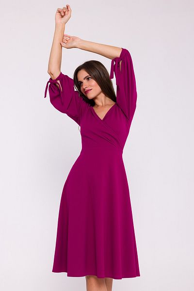 Stylove A flared dress with tie-up sleeves