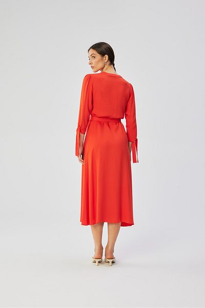 Stylove A viscose midi dress with tie cuffs